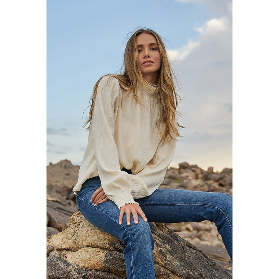 Bring the Bubbly Mock Neck Velvet Top