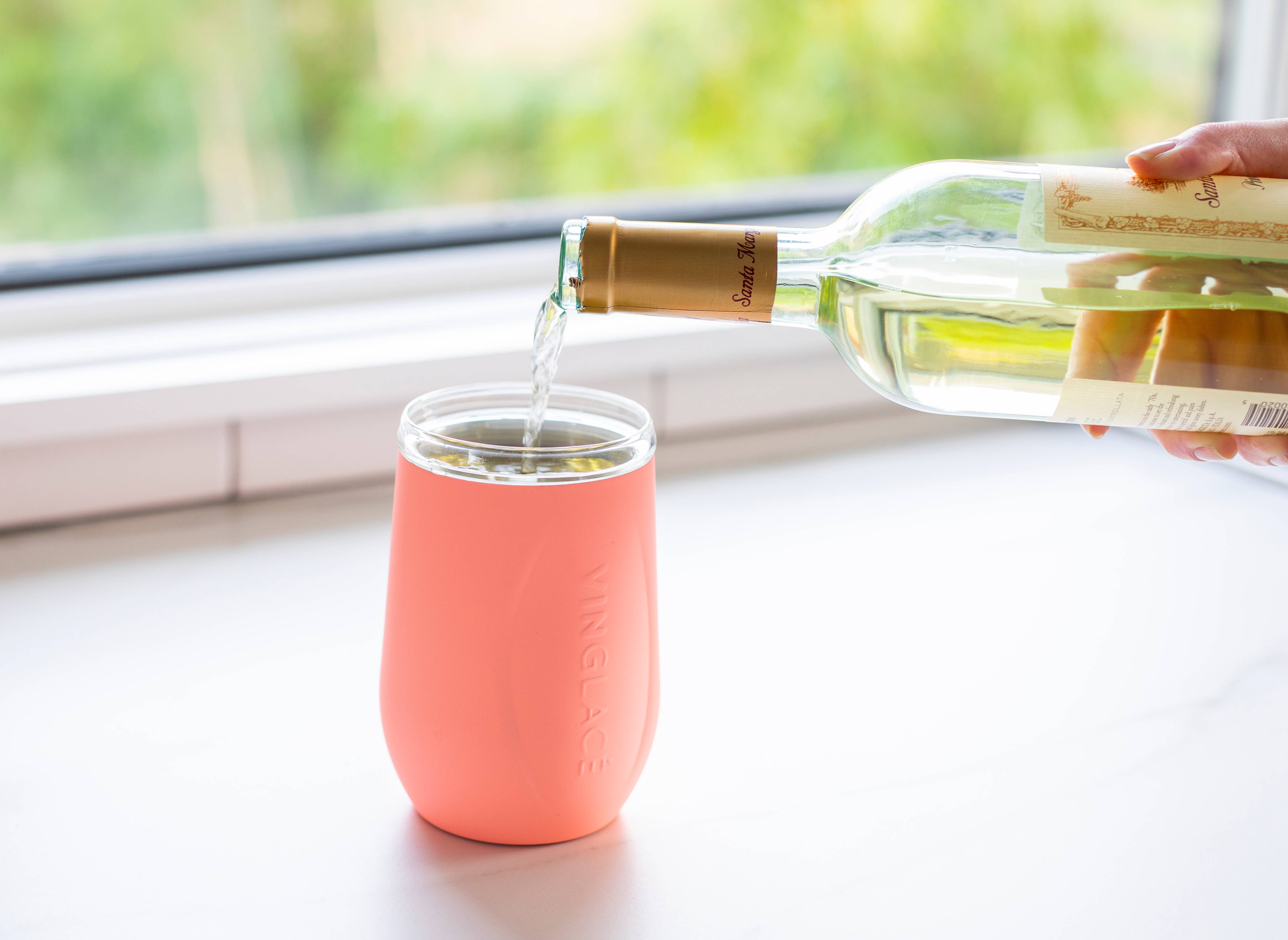 Coral Stemless Wine Glass