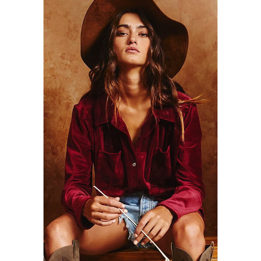 Take the Lead Button Up Velvet Top