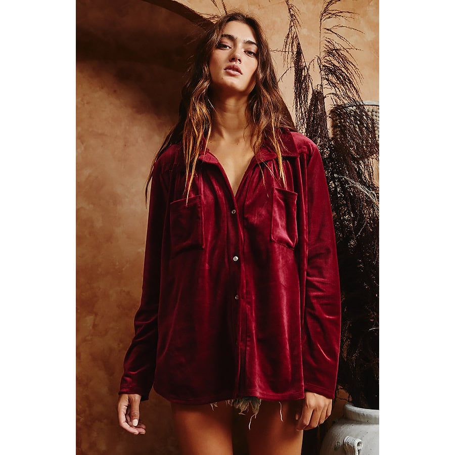 Take the Lead Button Up Velvet Top