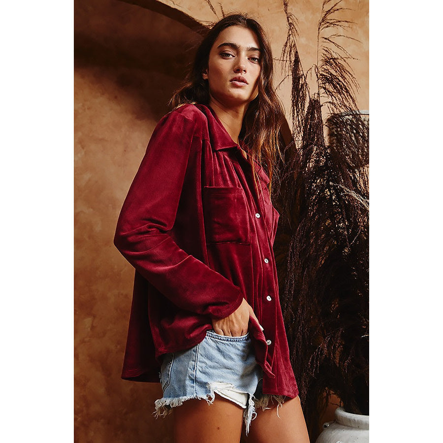 Take the Lead Button Up Velvet Top