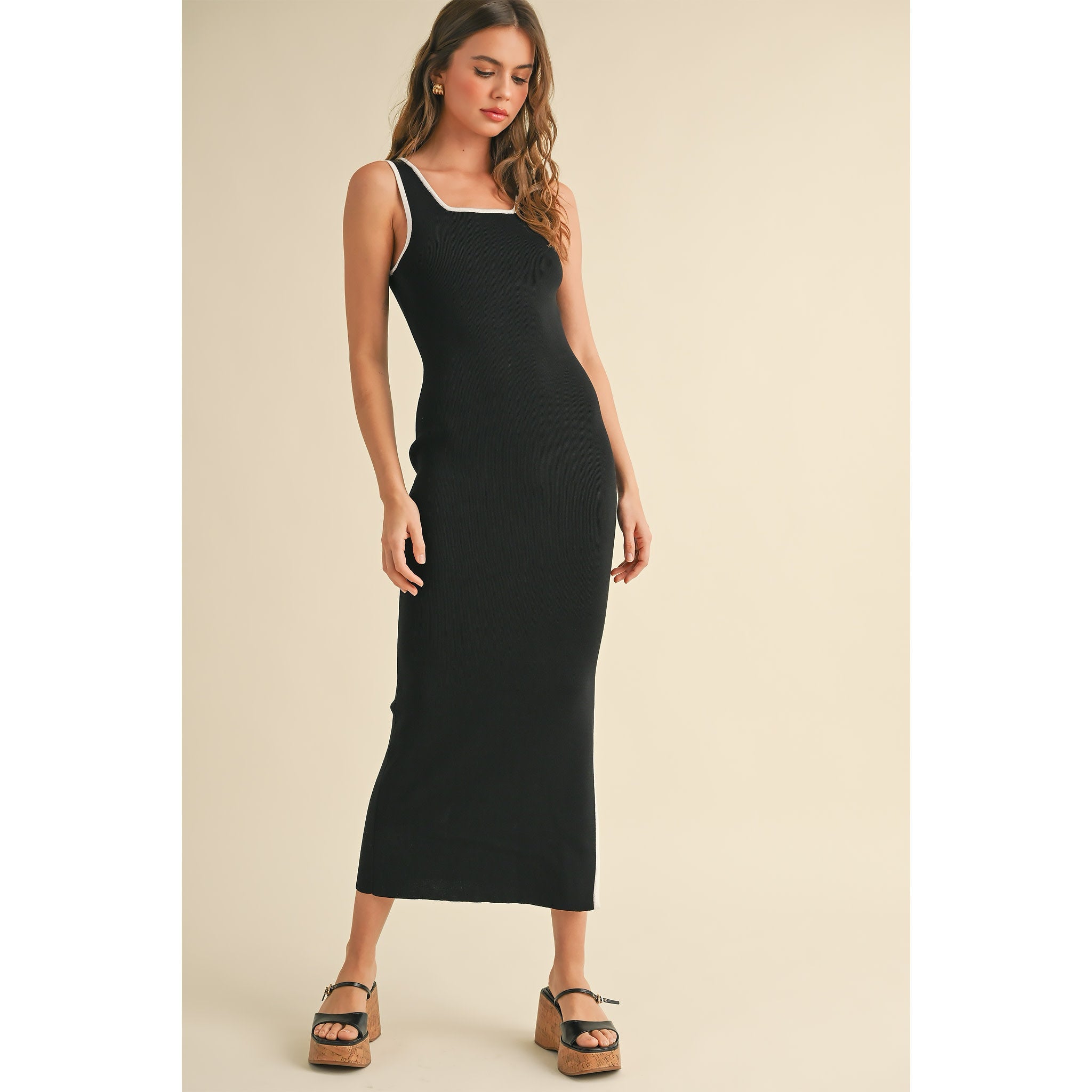 Colorblock Knit Dress Black/White / S