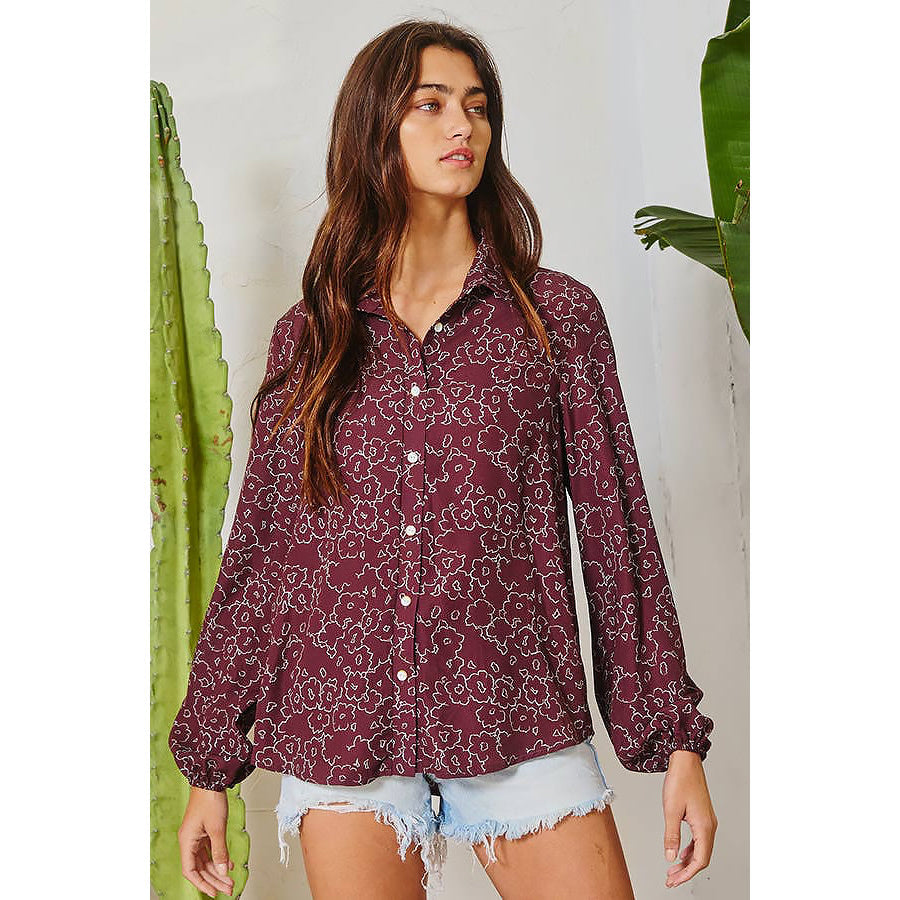 Playful Poppies Button Down Blouse