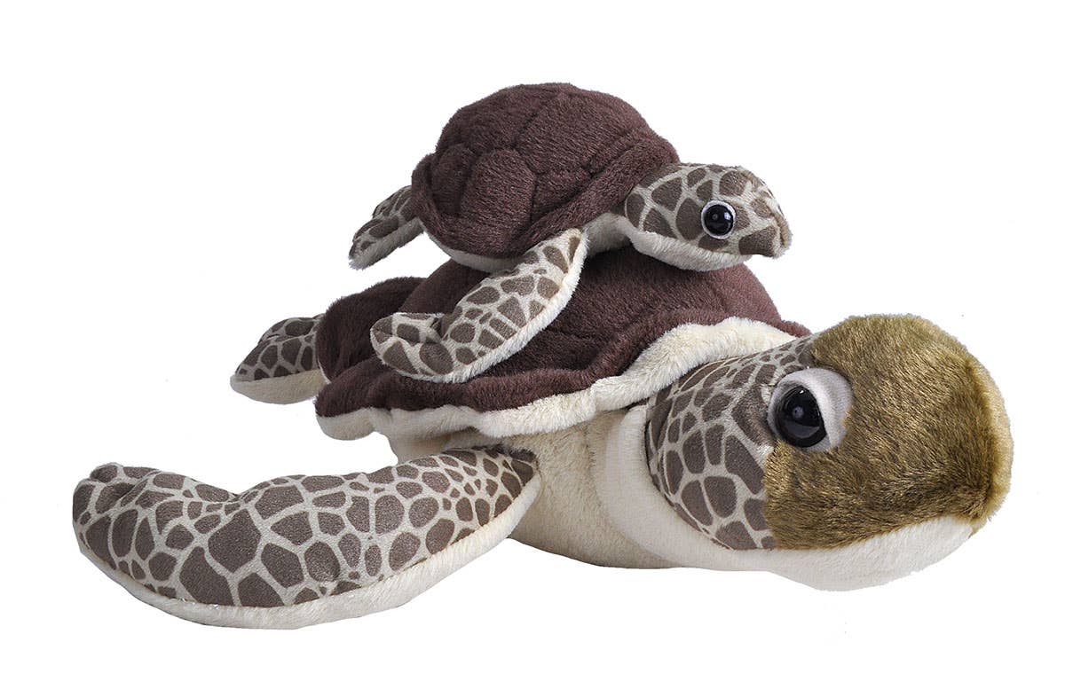 Mom Baby Green Sea Turtle Stuffed Animal 12"