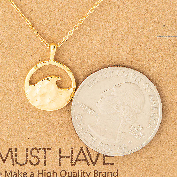 Hammered Wave Coin Pendant Necklace