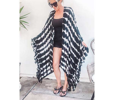 Black Tie Dye Kimono Cover Up