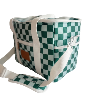 Packable Poly Canvas Green/Blue Checker Cooler Bag