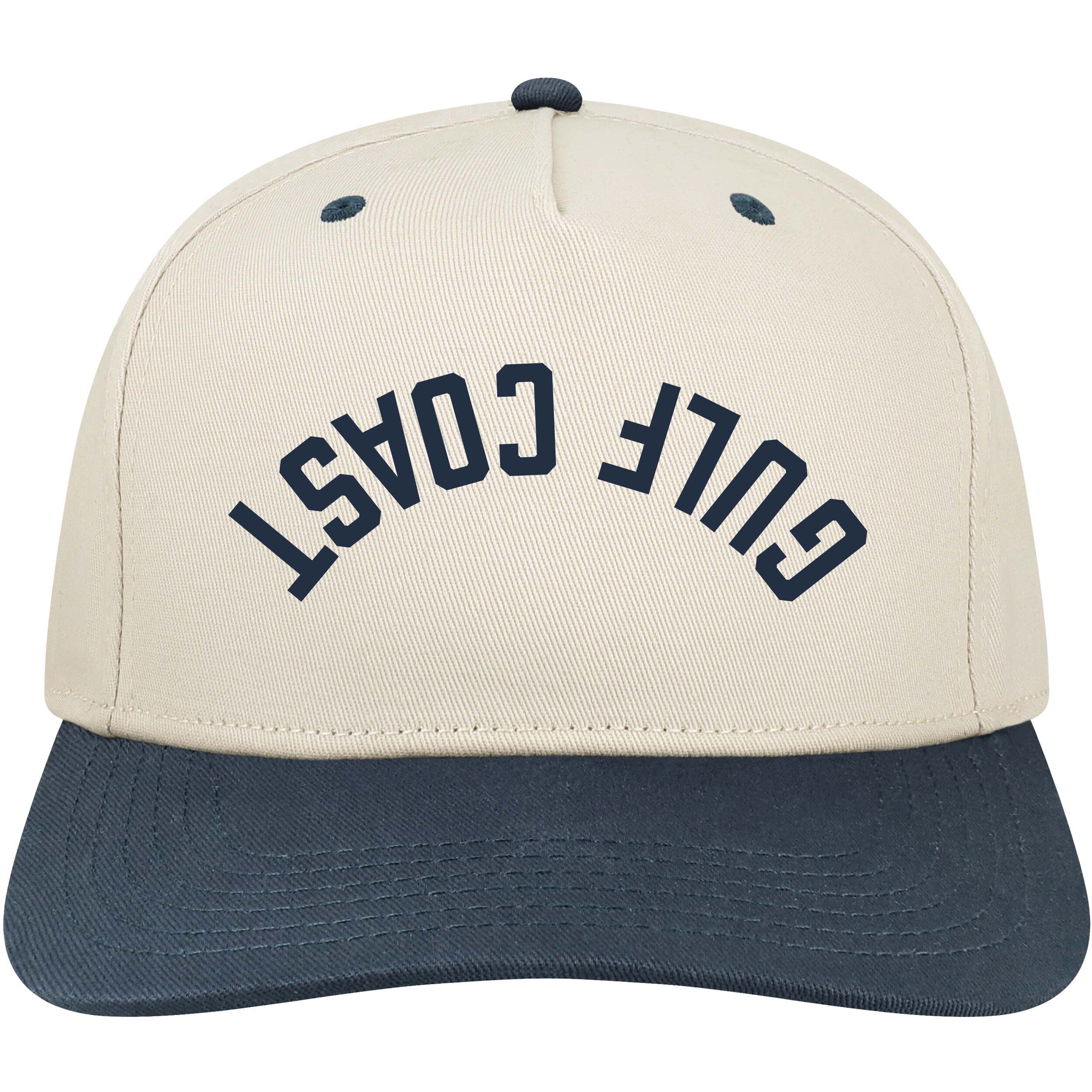Beige and navy cap with 'Gulf Coast' text on a white background
