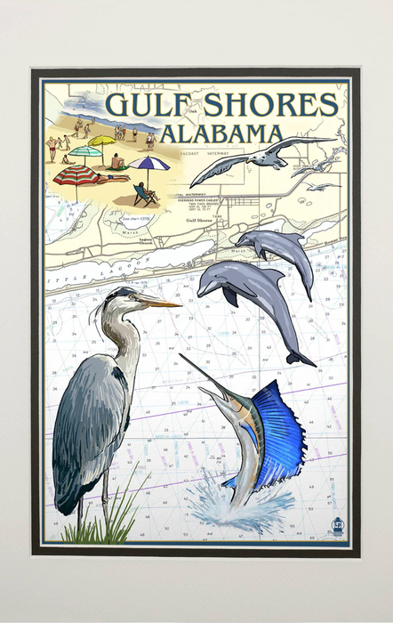 MATTED PRINTS - Gulf Shores, Alabama, Nautical Chart