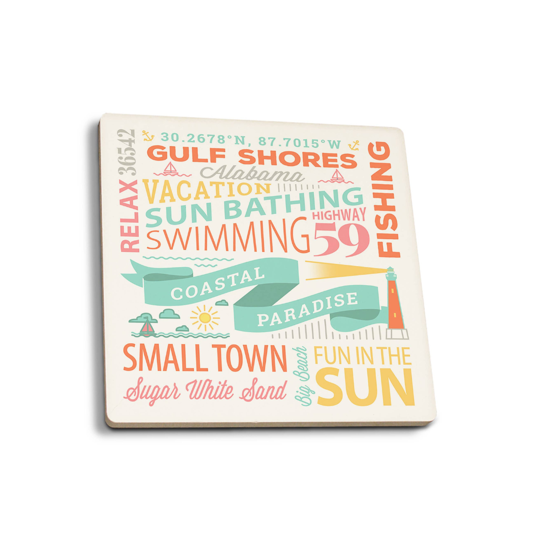 Gulf Shores, AL Typography - Printed Ceramic Coaster