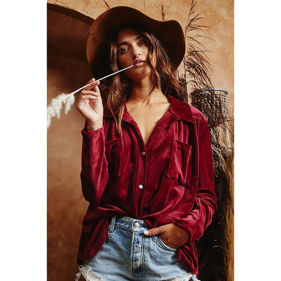Take the Lead Button Up Velvet Top