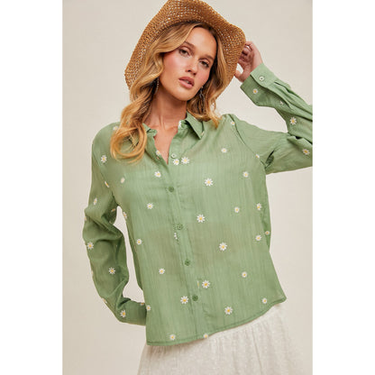 Darling Daisy Embroidered Button Down Shirt