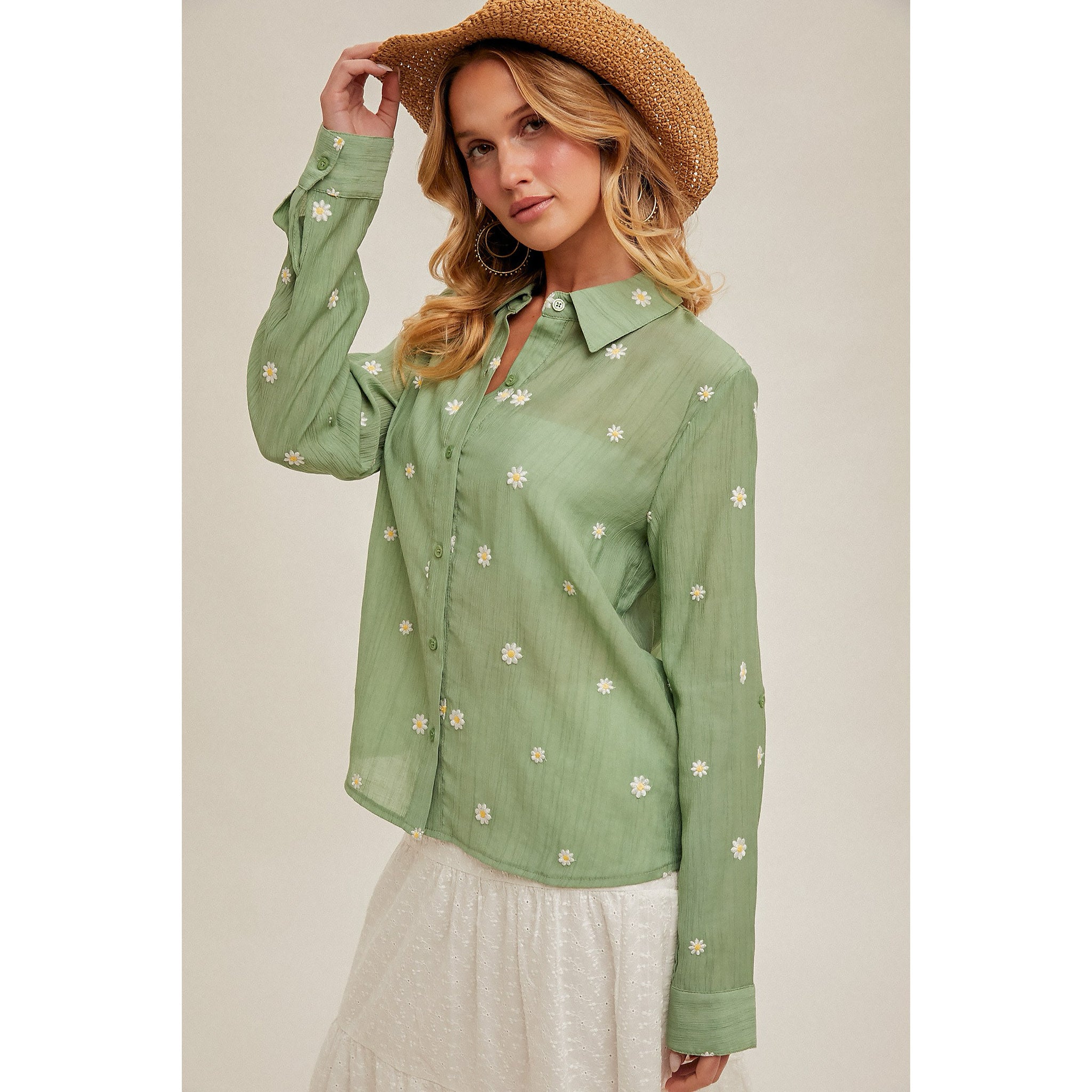 Darling Daisy Embroidered Button Down Shirt