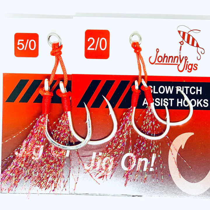 JohnnyJigs - Red Feathered Twin Assist Hooks