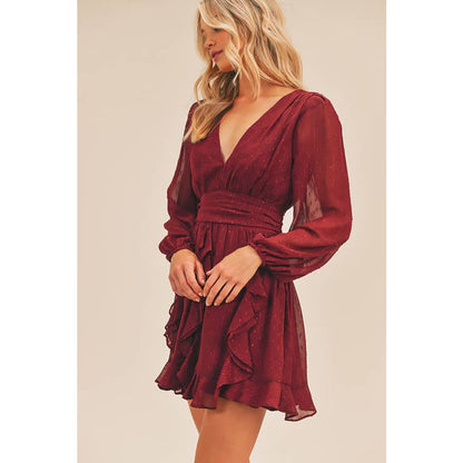 Shimmery Nights Ruffle Mini Dress