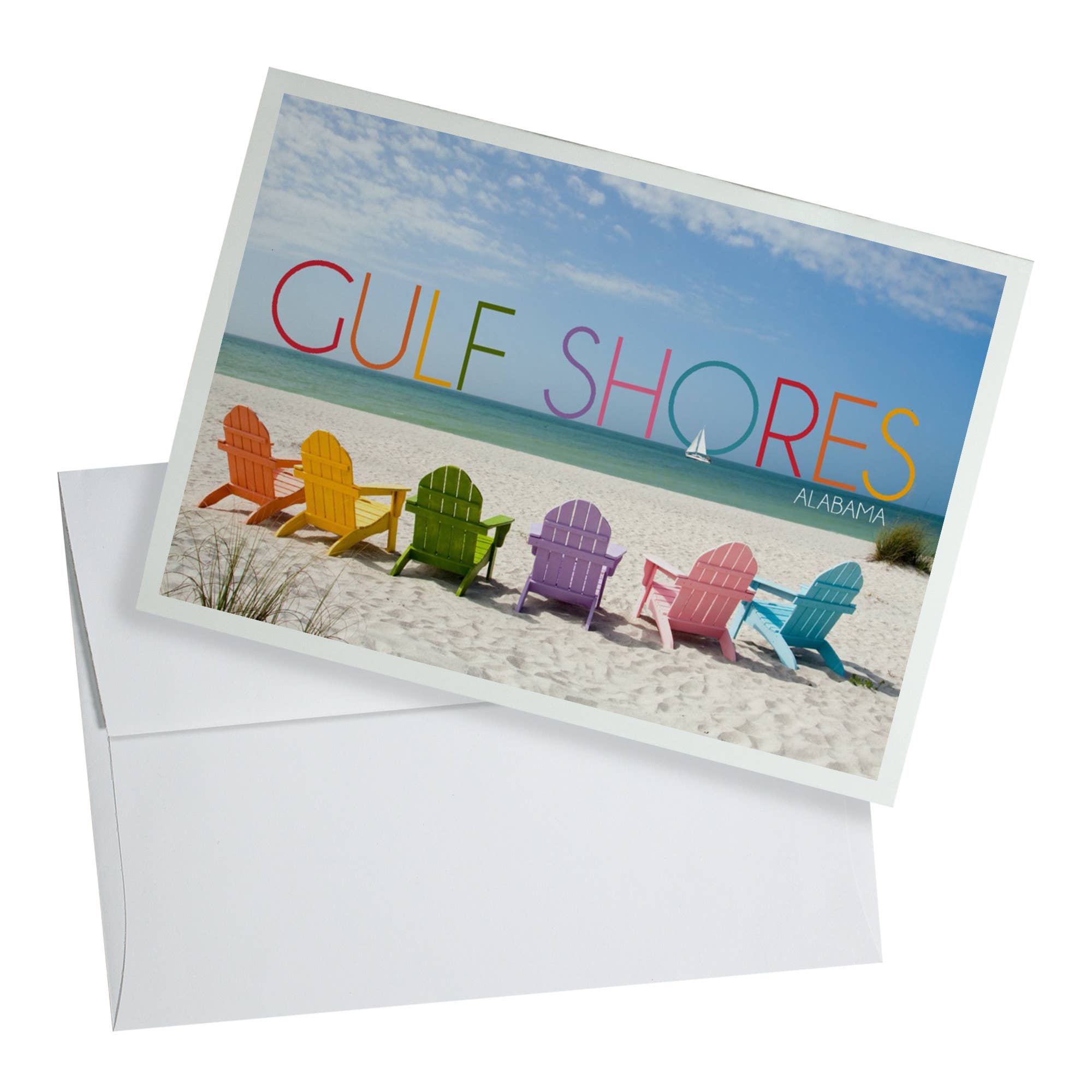 'Gulf Shores Alabama' Colorful Beach Chairs Notecard