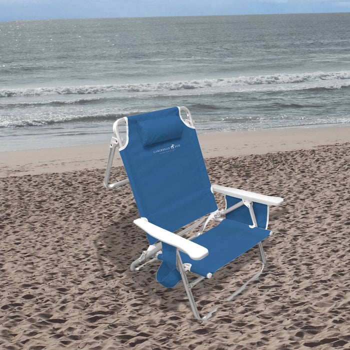 Caribbean Joe 5-Position Beach Chair w/Accessories-Blue