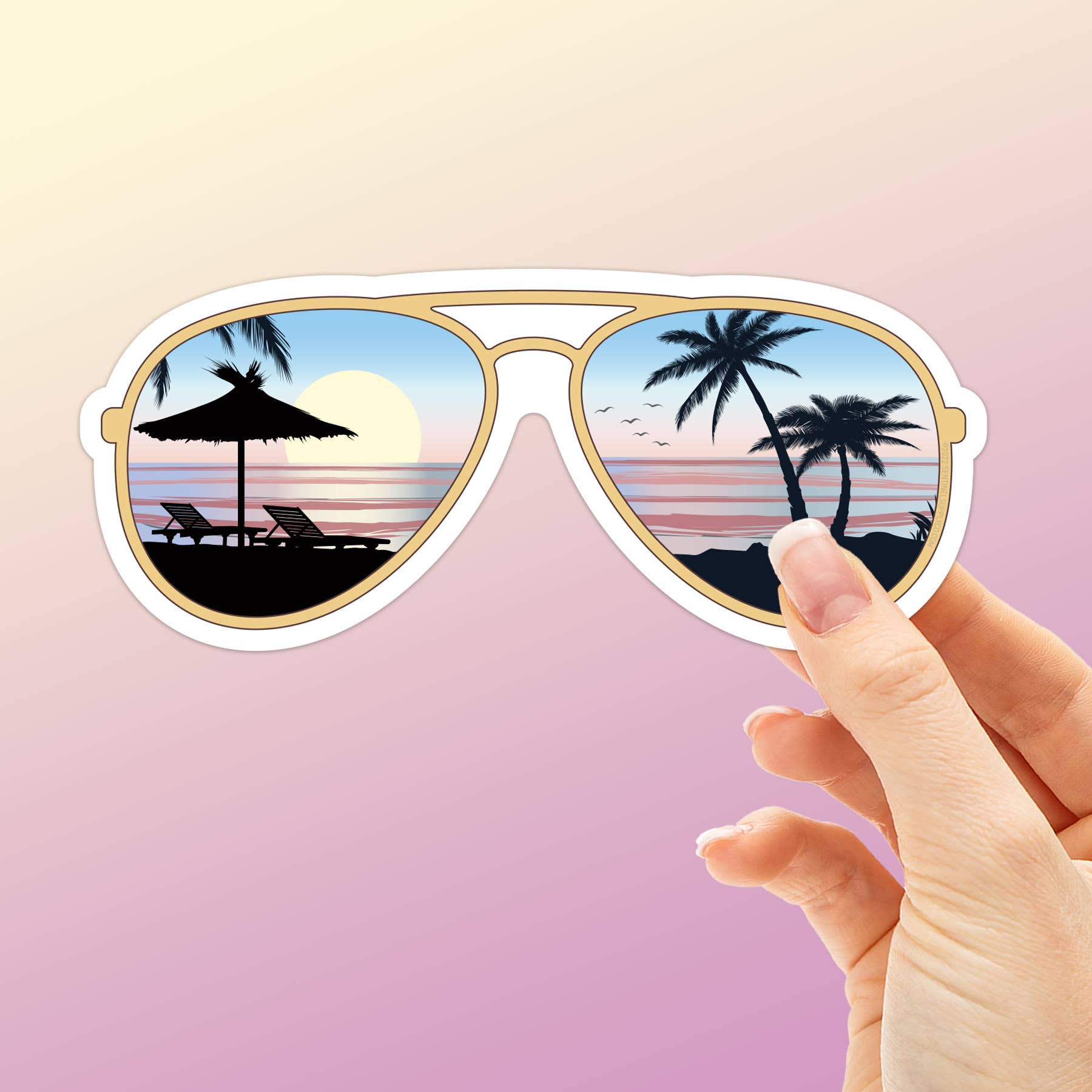 Sunglasses Beach Sticker - Ocean Shore Sunset Decal