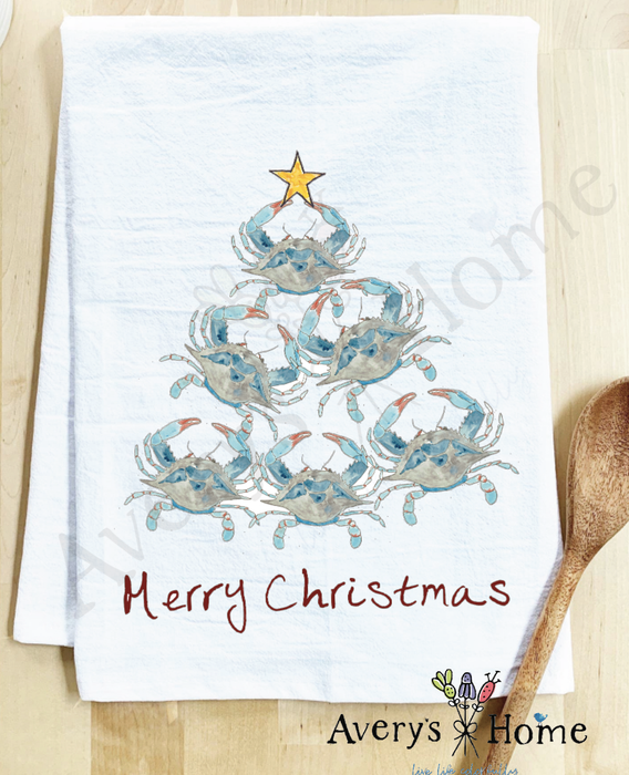 Crab Christmas Tree Coastal Beach Kitchen Towel